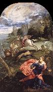 TINTORETTO, Jacopo Saint George,The Princess and the Dragon oil on canvas